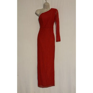 NBD Anthropology Dress Gown XS Latham One Shoulder Lace Long Side Slit